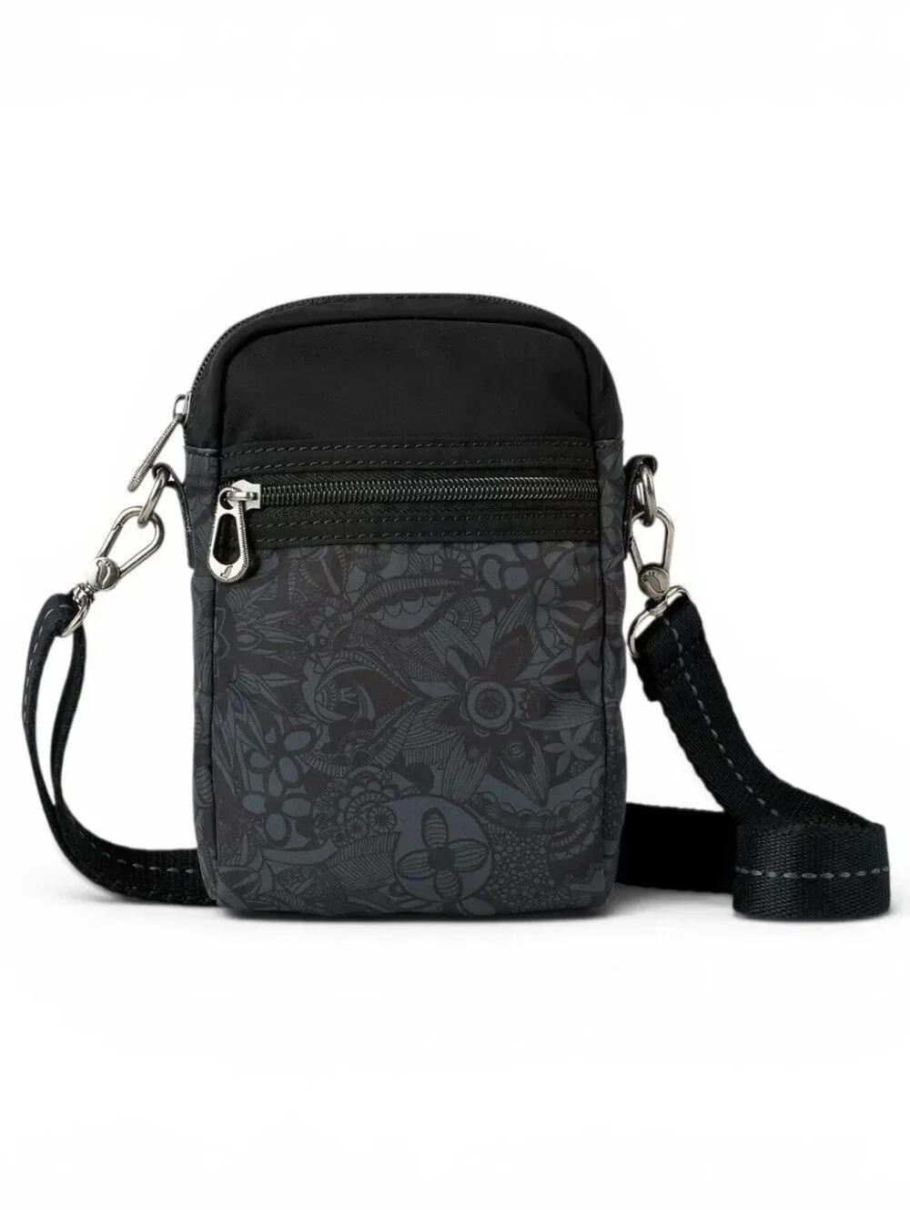 Sakroots On the Go Mini Smartphone Crossbody Black Floral Travel Bag